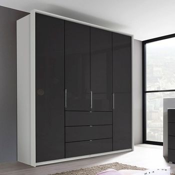 Erimo Silk Grey and Basalt Glass 204cm 4 Door 3 Drawer Wardrobe