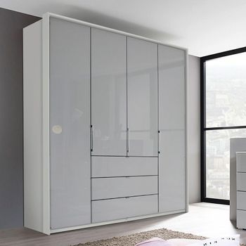 Erimo Silk Grey and Silk Grey Glass 204cm 4 Door 3 Drawer Wardrobe