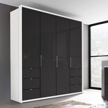 Erimo Alpine White and Basalt Glass 204cm 4 Door Wardrobe with 6 Drawer