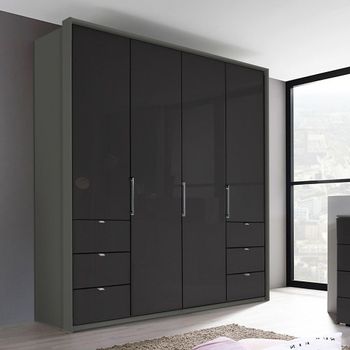 Erimo Graphite and Basalt Glass 204cm 4 Door Wardrobe with 6 Drawer