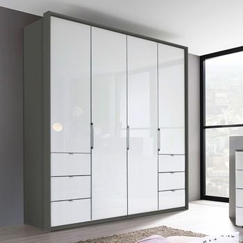 Erimo Graphite and Crystal White Glass 204cm 4 Door Wardrobe with 6 Drawer
