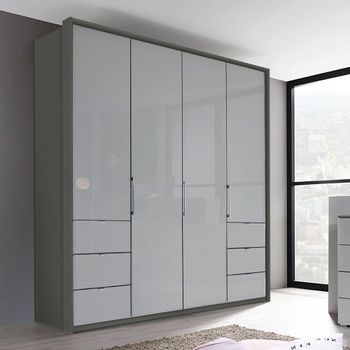 Erimo Graphite and Silk Grey Glass 204cm 4 Door Wardrobe with 6 Drawer