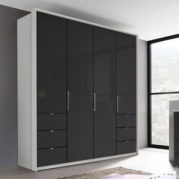 Erimo Silk Grey and Basalt Glass 204cm 4 Door Wardrobe with 6 Drawer