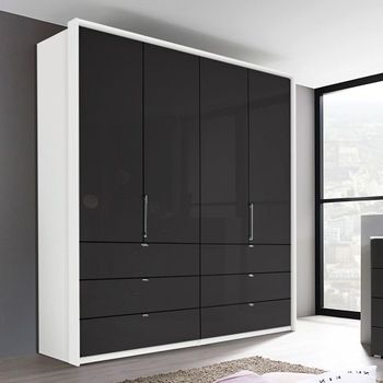 Erimo Alpine White and Basalt Glass 204cm 4 Door 6 Drawer Wardrobe
