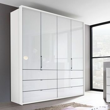 Erimo Alpine White and Crystal White Glass 204cm 4 Door 6 Drawer Wardrobe
