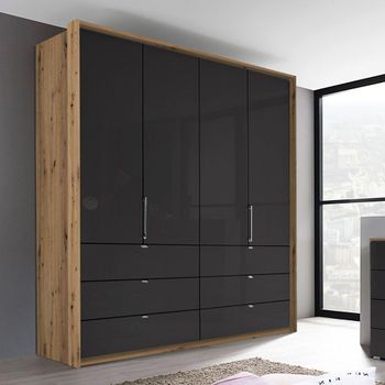 Erimo Artisan Oak and Basalt Glass 204cm 4 Door 6 Drawer Wardrobe