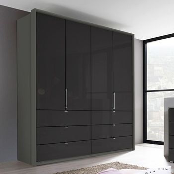 Erimo Graphite and Basalt Glass 204cm 4 Door 6 Drawer Wardrobe