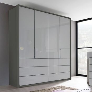 Erimo Graphite and Silk Grey Glass 204cm 4 Door 6 Drawer Wardrobe