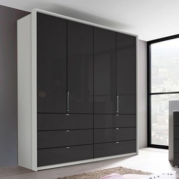 Erimo Silk Grey and Basalt Glass 204cm 4 Door 6 Drawer Wardrobe