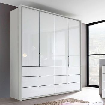 Erimo Silk Grey and Crystal White Glass 204cm 4 Door 6 Drawer Wardrobe