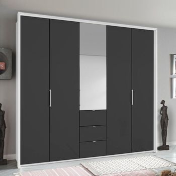 Erimo Alpine White and Basalt Glass 254cm 5 Door 3 Drawer Combi Wardrobe