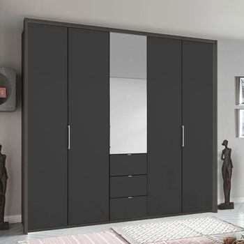 Erimo Graphite and Basalt Glass 254cm 5 Door 3 Drawer Combi Wardrobe