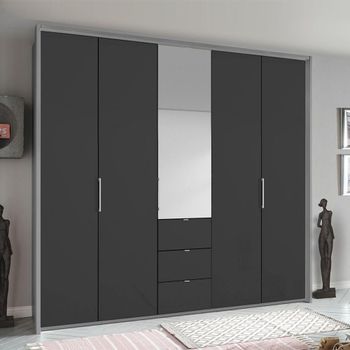 Erimo Silk Grey and Basalt Glass 254cm 5 Door 3 Drawer Combi Wardrobe