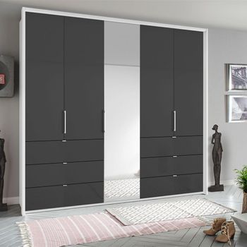Erimo Alpine White and Basalt Glass 254cm 5 Door 6 Drawer Combi Wardrobe