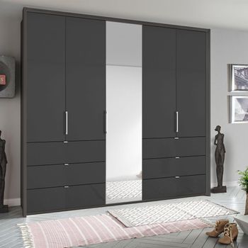 Erimo Graphite and Basalt Glass 254cm 5 Door 6 Drawer Combi Wardrobe