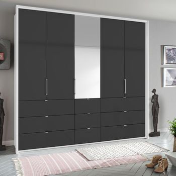 Erimo Alpine White and Basalt Glass 254cm 5 Door 9 Drawer Combi Wardrobe