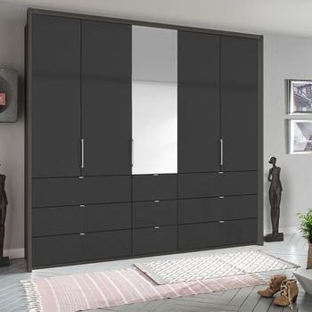 Erimo Graphite and Basalt Glass 254cm 5 Door 9 Drawer Combi Wardrobe