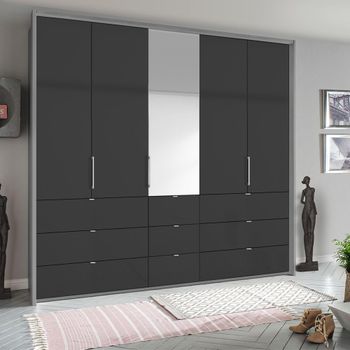 Erimo Silk Grey and Basalt Glass 254cm 5 Door 9 Drawer Combi Wardrobe