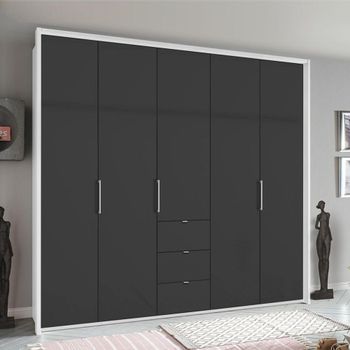 Erimo Alpine White and Basalt Glass 254cm 5 Door 3 Drawer Wardrobe