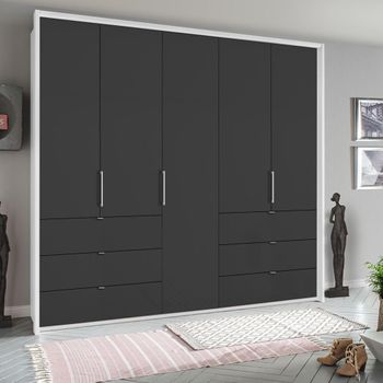 Erimo Alpine White and Basalt Glass 254cm 5 Door 6 Drawer Wardrobe