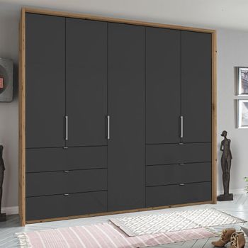 Erimo Artisan Oak and Basalt Glass 254cm 5 Door 6 Drawer Wardrobe