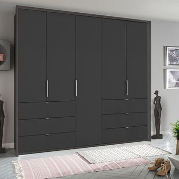 Erimo Graphite and Basalt Glass 254cm 5 Door 6 Drawer Wardrobe