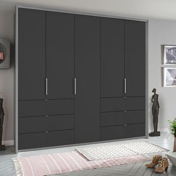 Erimo Silk Grey and Basalt Glass 254cm 5 Door 6 Drawer Wardrobe