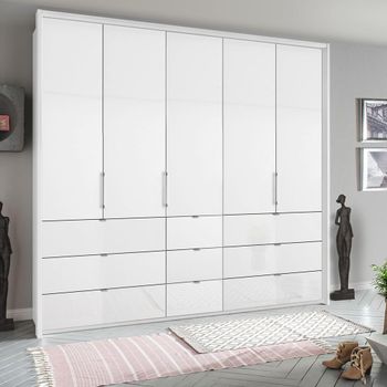 Erimo Alpine White and Crystal White Glass 254cm 5 Door 9 Drawer Wardrobe