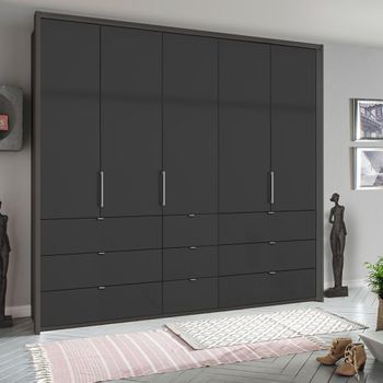Erimo Graphite and Basalt Glass 254cm 5 Door 9 Drawer Wardrobe