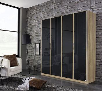 Essensa Basalt Glass Oak Carcase 181cm 4 Door Wardrobe