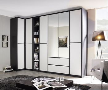 Essensa L Shaped White Metallic Grey Carcase 314cm 6 Door Combi Wardrobe