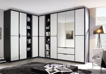 Essensa L Shaped White Metallic Grey Carcase 438cm 8 Door Wardrobe