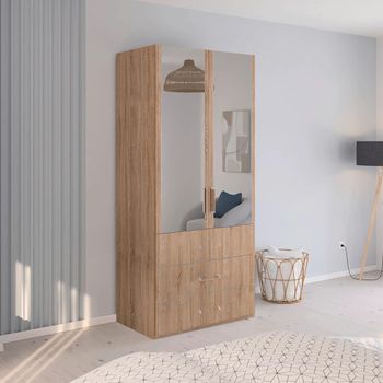 Evelyn Sonoma Oak 101cm H 223cm 2 Door Combi Wardrobe