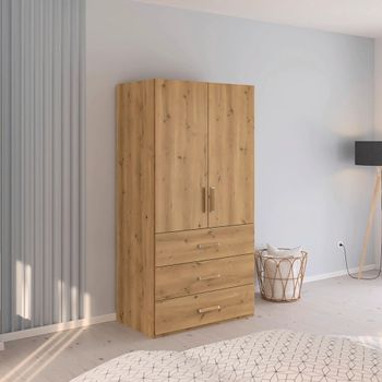 Evelyn Wild Oak 101cm H 197cm 2 Door Wardrobe with Drawer
