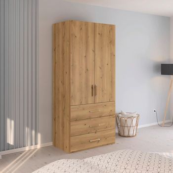 Evelyn Wild Oak 101cm H 223cm 2 Door Wardrobe with Drawer