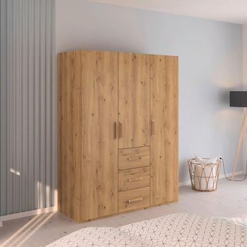 Evelyn Wild Oak 151cm H 197cm 3 Door Wardrobe with Drawer