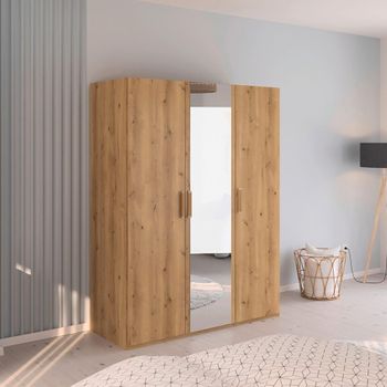 Evelyn Mirror Wild Oak 151cm H 197cm 3 Door Wardrobe