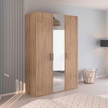 Evelyn Mirror Sonoma Oak 151cm H 223cm 3 Door Wardrobe