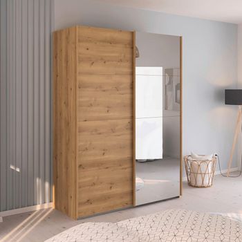 Evelyn Sliding Mirror Wild Oak 162cm 2 Door Wardrobe