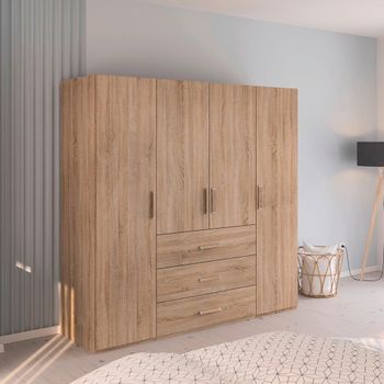 Evelyn Sonoma Oak 201cm H 197cm 4 Door Wardrobe with Drawer