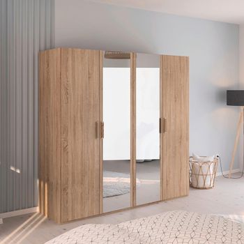 Evelyn Mirror Sonoma Oak 201cm H 197cm 4 Door Wardrobe
