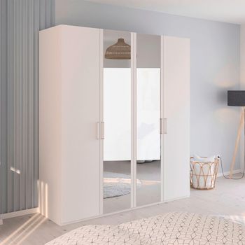 Evelyn Mirror Alpine White 201cm H 223cm 4 Door Wardrobe