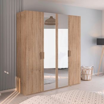 Evelyn Mirror Sonoma Oak 201cm H 223cm 4 Door Wardrobe