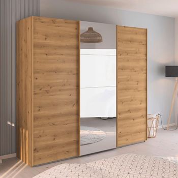 Evelyn Sliding Mirror Wild Oak 242cm 3 Door Wardrobe