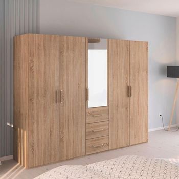 Evelyn Sonoma Oak 251cm H 197cm 5 Door Combi Wardrobe