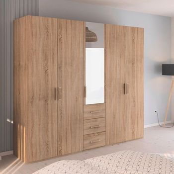 Evelyn Sonoma Oak 251cm H 223cm 5 Door Combi Wardrobe