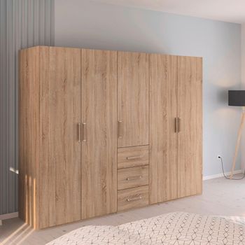 Evelyn Sonoma Oak 251cm H 197cm 5 Door Wardrobe with Drawer
