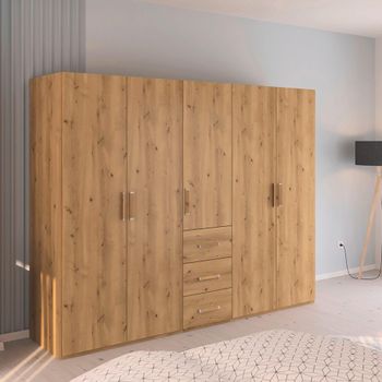 Evelyn Wild Oak 251cm H 197cm 5 Door Wardrobe with Drawer