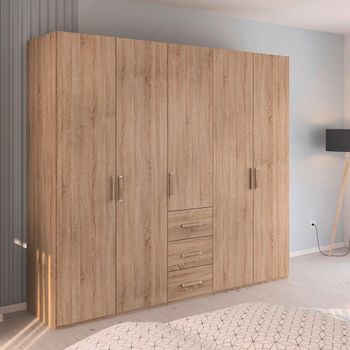 Evelyn Sonoma Oak 251cm H 223cm 5 Door Wardrobe with Drawer