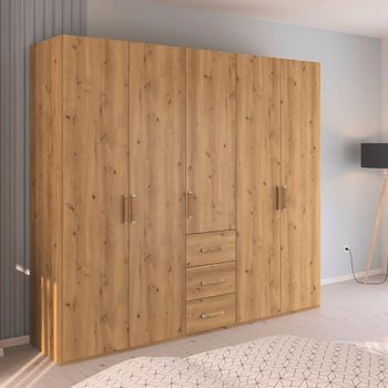 Evelyn Wild Oak 251cm H 223cm 5 Door Wardrobe with Drawer